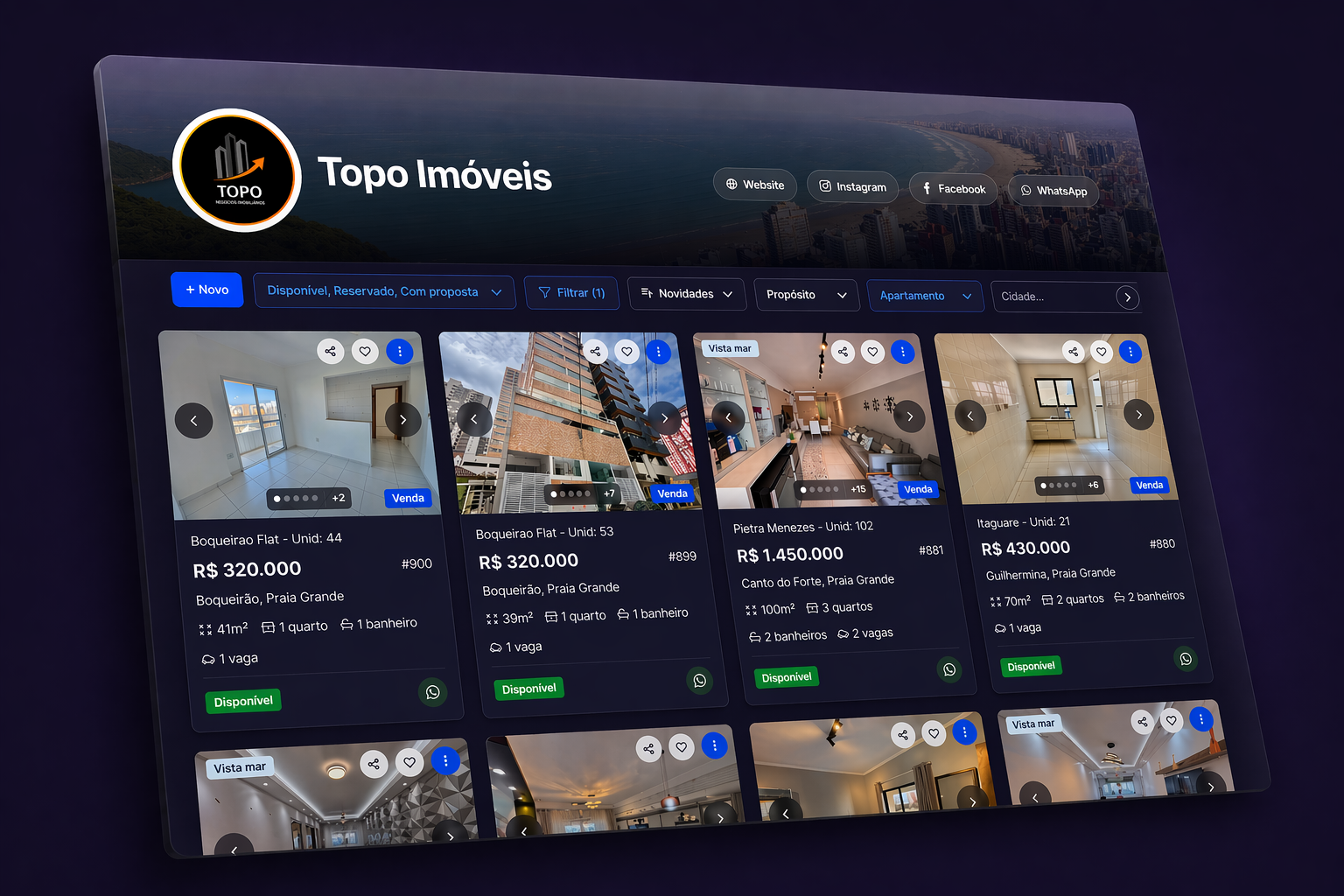 Pagina (perfil) do Anunciante